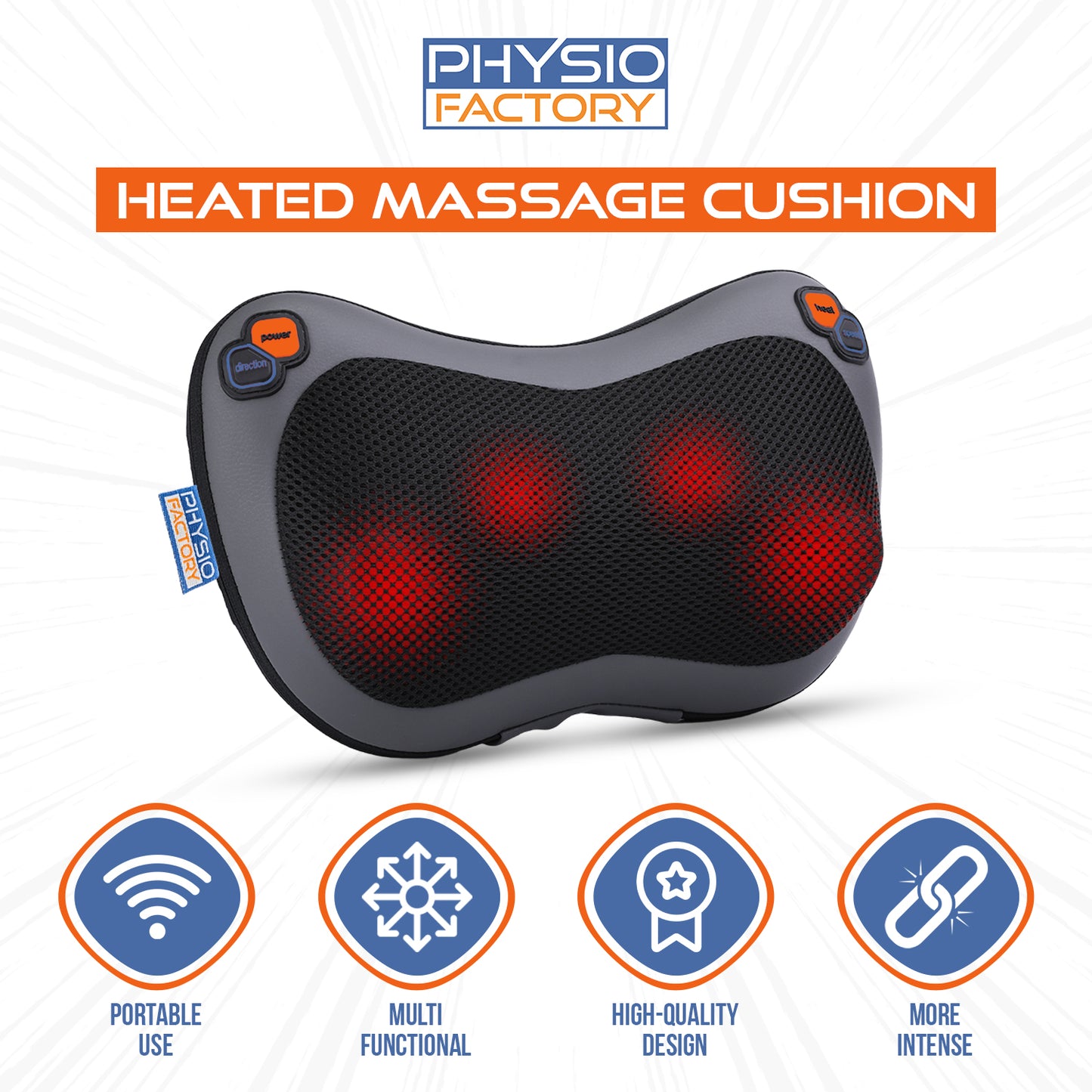 Physio Factory Portable Rechargeable Massage Pillow.